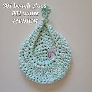 MEDIUM 801 BEACH GLASS 001 WHITE HANDMADE CROCHETED  HANGING WALL BASKET 2…